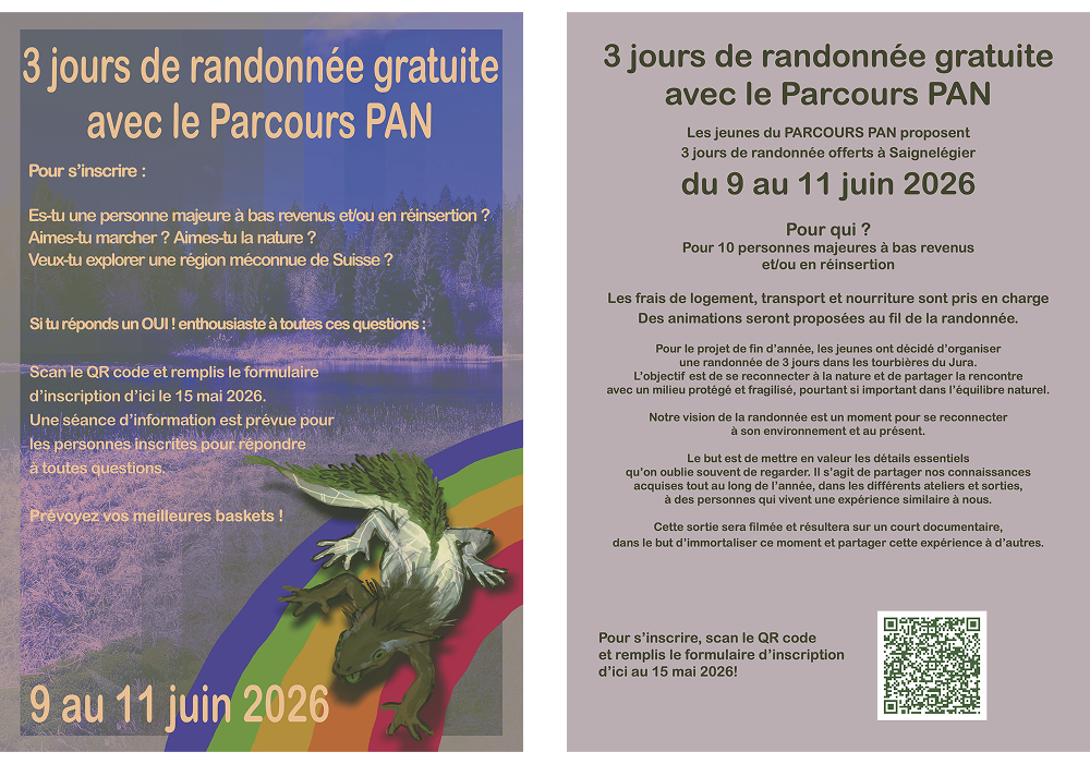 Flyer de la randonnée de 3 jours dans les tourbières
du Jura, organisée par les jeunes du Parcours
PAN
